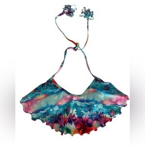 OP Halter Bikini Top Ruffled Removable Pads Tassel Tie Juniors Size M (7-9)